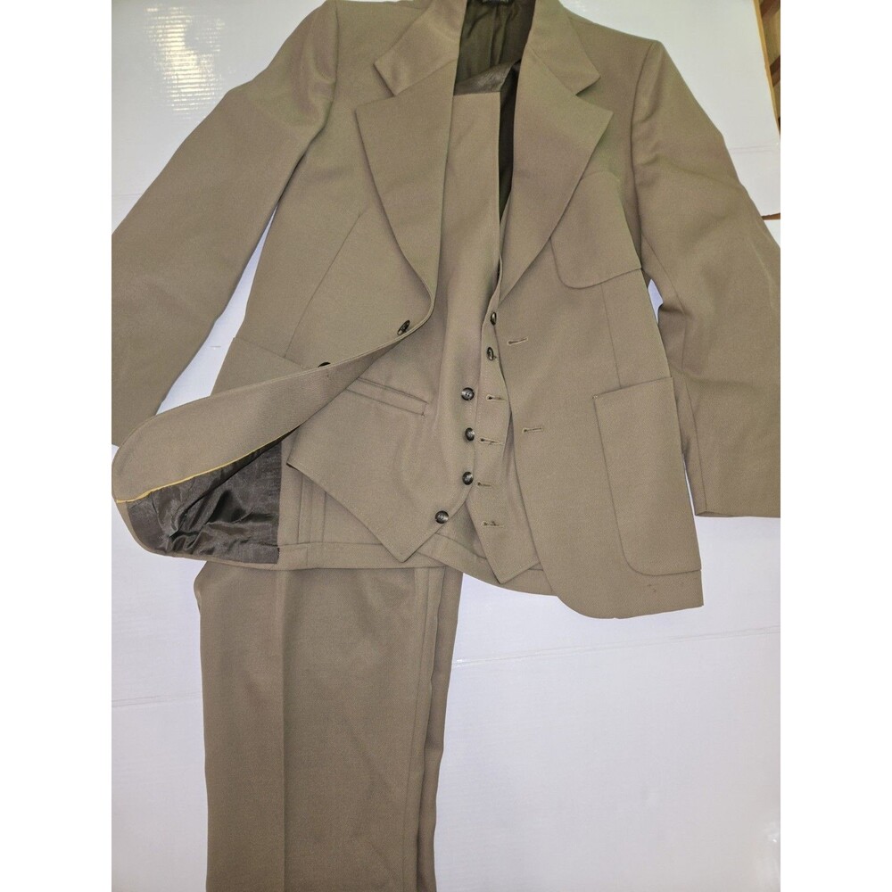 Jordan Marsh Vintage Tan Twill Solid 3-Piece Suit 36R Regular Classic Fit